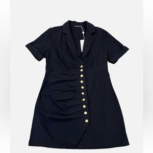 BOHME | Black Dress w/gold buttons & ruching